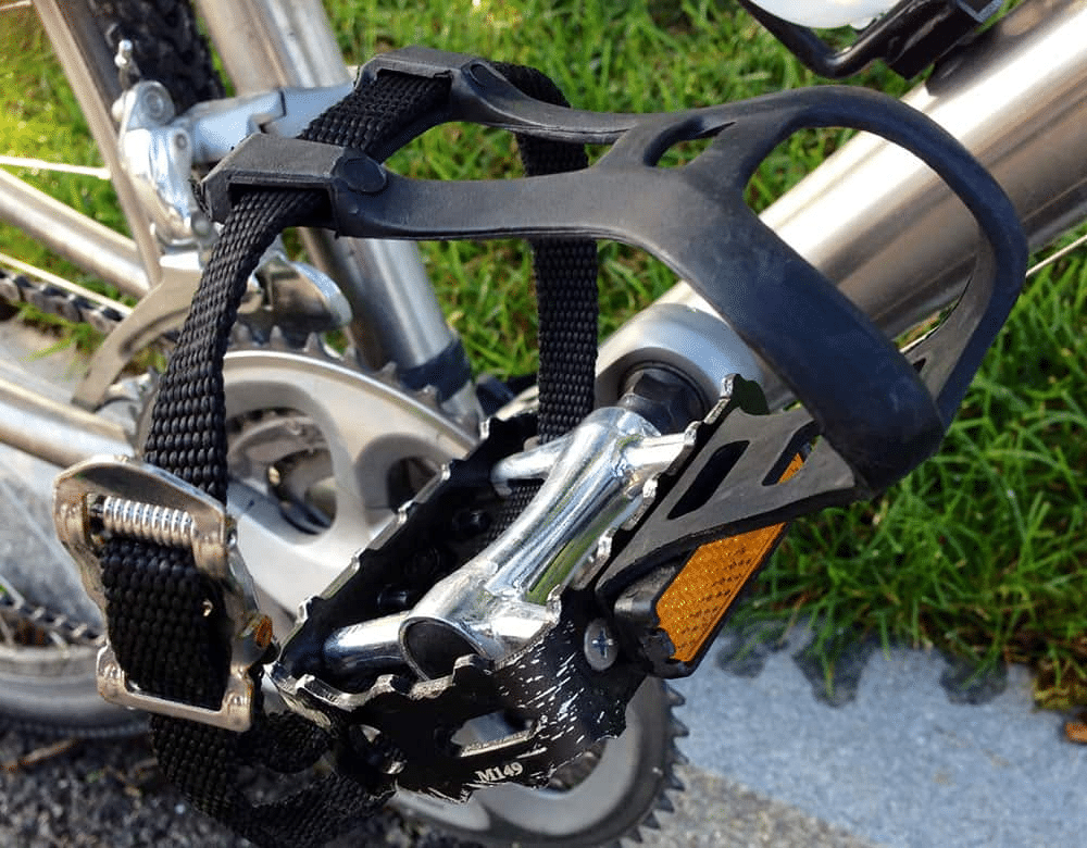Using toe clips with flat pedals increases pedaling efficiency.